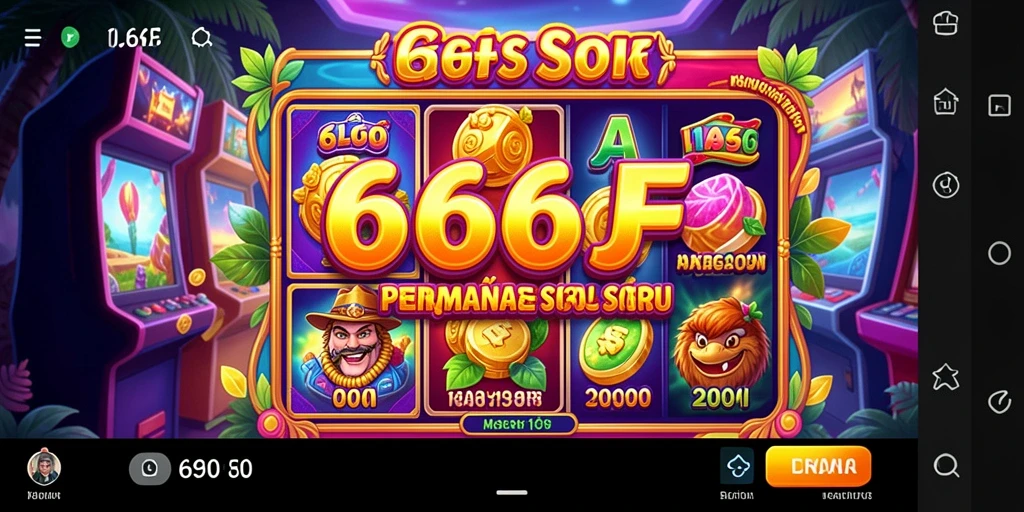 Screenshot gameplay slot 666F menunjukkan gulungan yang berputar dan simbol-simbol bertema.