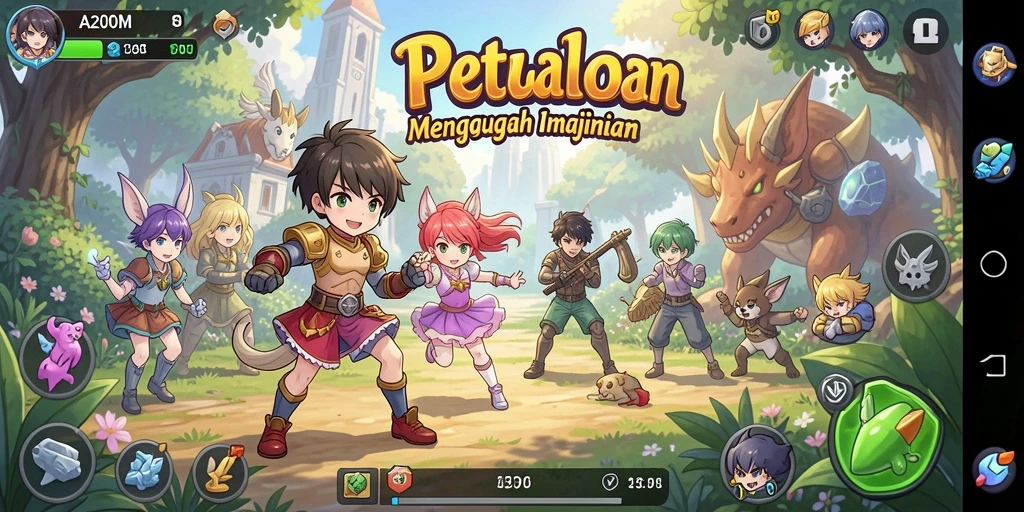 Tampilan gameplay menakjubkan dari A200M dengan karakter anime yang dinamis.