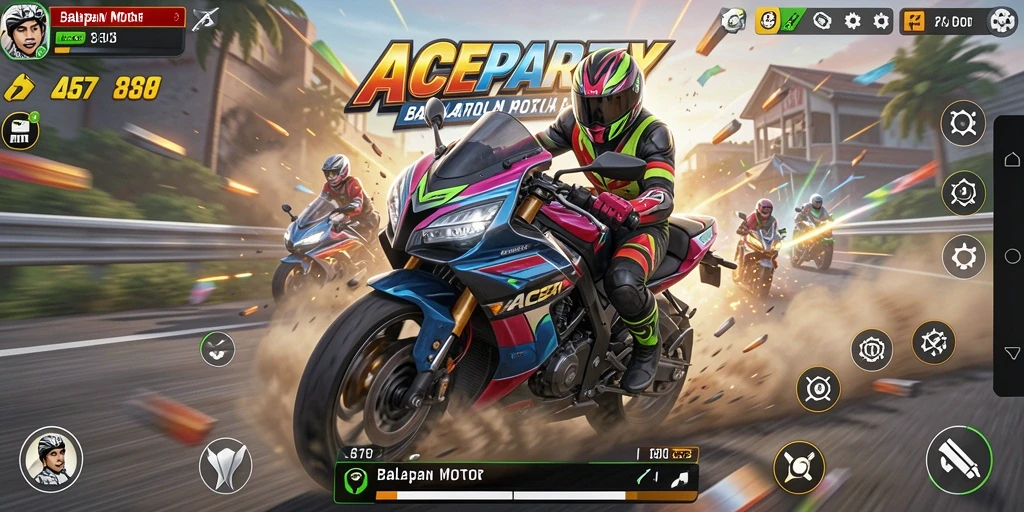 Screenshot gameplay ACEPARTY dengan balapan seru dan grafis epik.