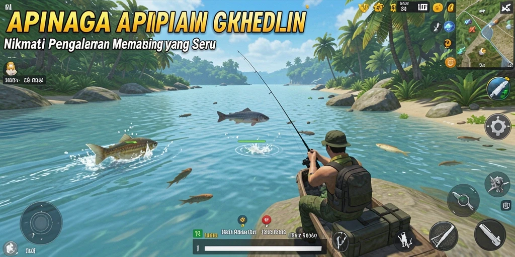 Gameplay seru APINAGA yang menampilkan aktivitas memancing di perairan yang menakjubkan.