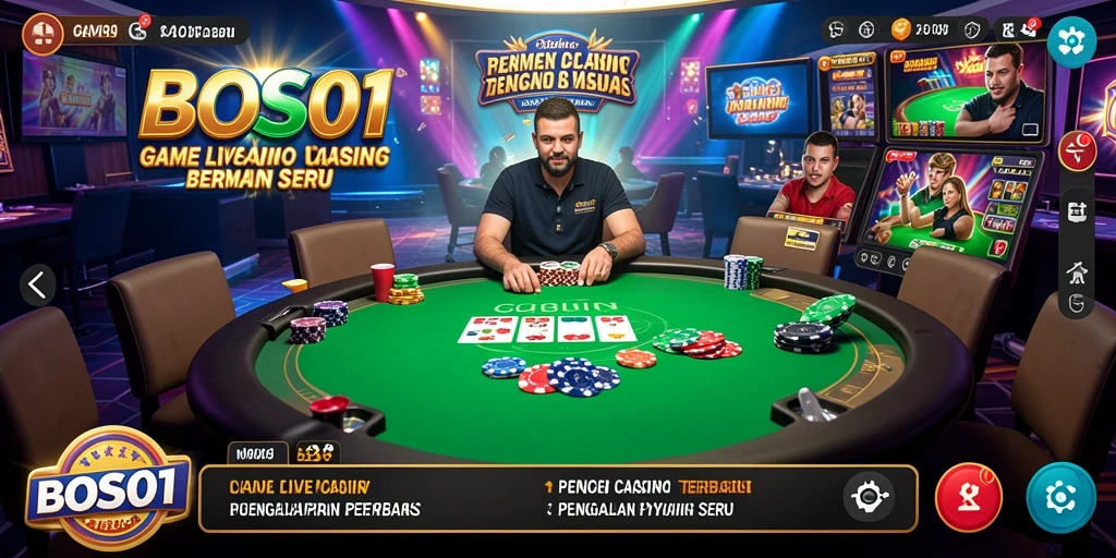 Tampilan gameplay mengasyikkan di BOS01 dengan dealer langsung dan interaksi pemain.