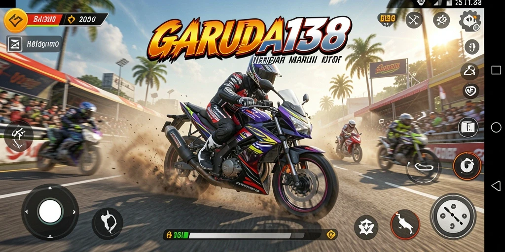 Tampilan gameplay GARUDA138 dengan aksi balapan motor yang seru.