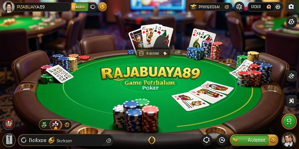 Tampilan gameplay menarik dari RAJABUAYA89 dengan suasana poker yang realistis.