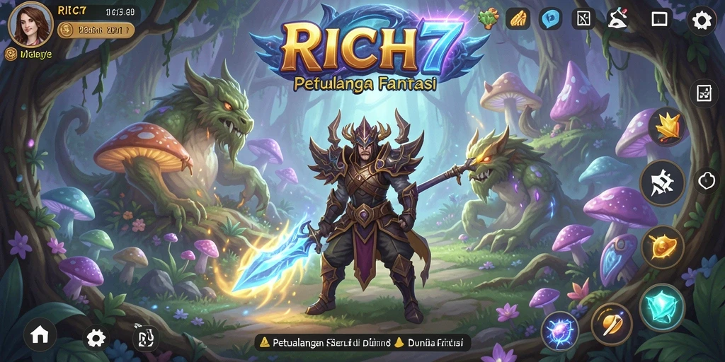 Screenshot gameplay RICH7 menampilkan petualangan menegangkan di dunia fantasi.