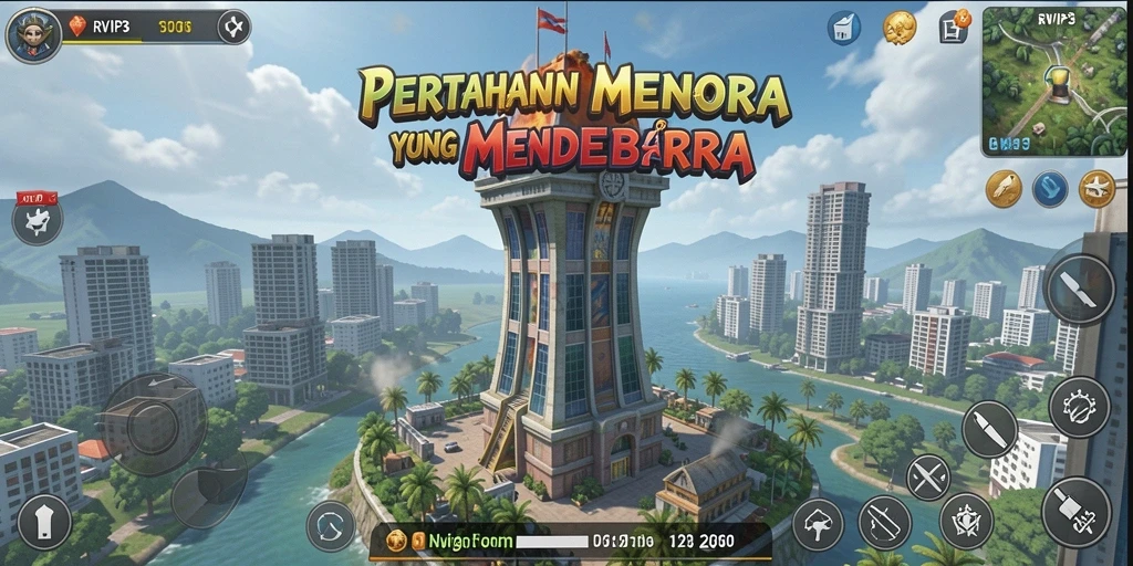 Tampilan gameplay RVIP3 yang penuh aksi dan strategi Tower Defense.