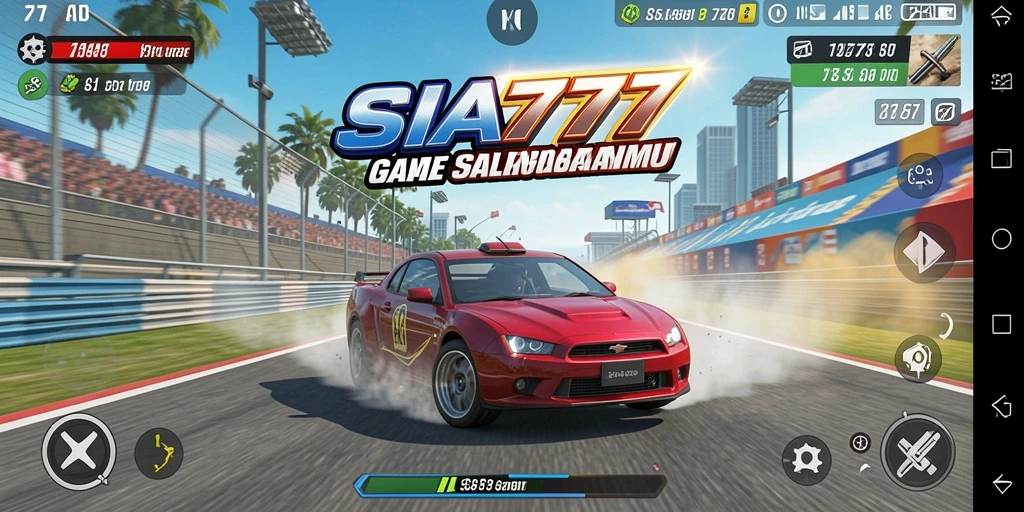 Tampilan gameplay SIA777 dengan mobil balap melaju kencang.