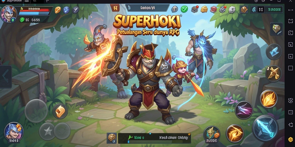 Tangkapan layar dari gameplay SUPERHOKI yang menampilkan pertempuran epik.